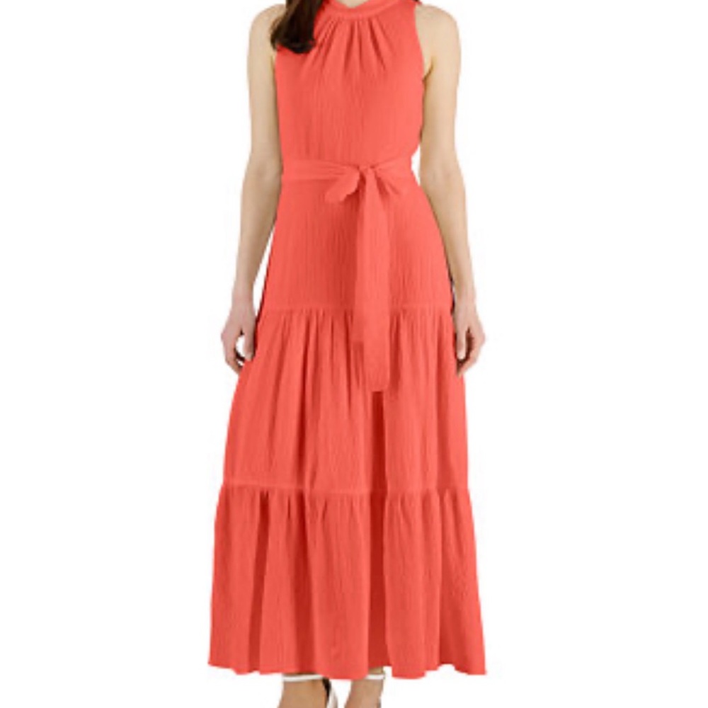 Ane Klein Elegant Red Pear Sleeveless Tiered Neck Maxi Dress in Size 4